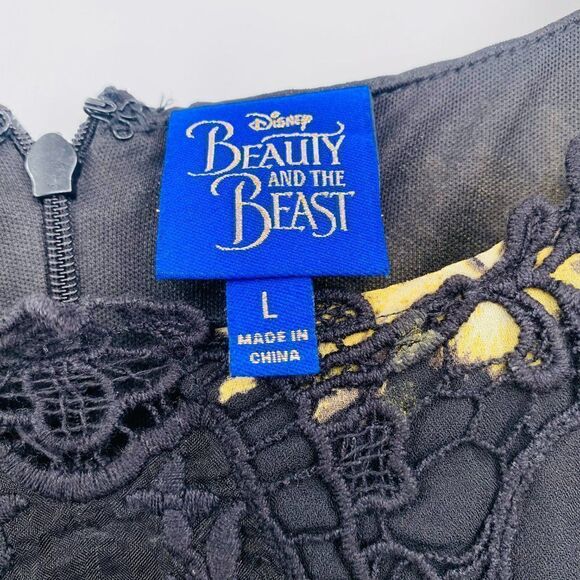 Disney Beauty and the Beast Large Black & Gold Feather Cold Shoulder Mini Dress - Picture 7 of 10